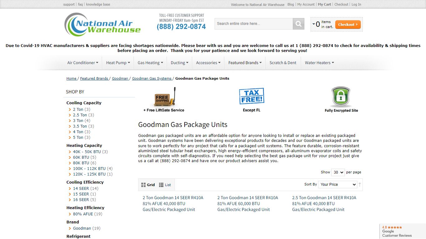 Goodman Gas Package Units | National Air Warehouse